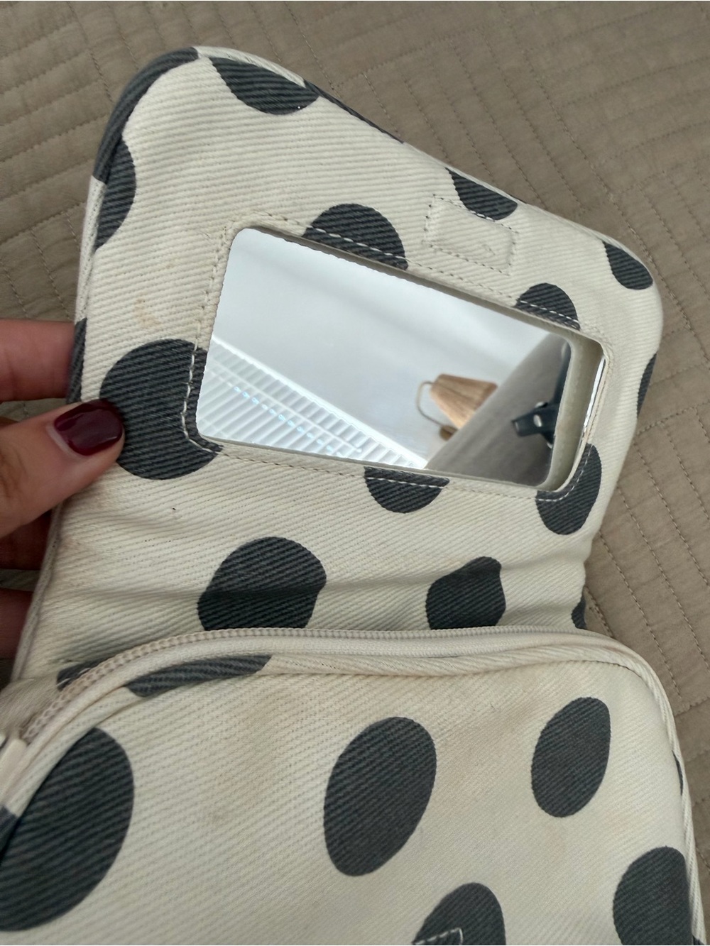 Brandy Melville White Cosmetic Bag with Black Polka Dots - Picture 5 of 7
